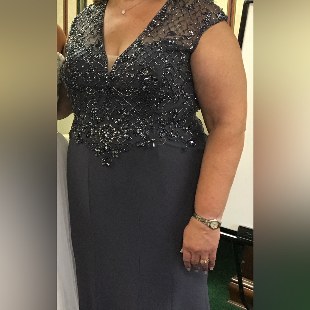 Christina Wu Gray Sequin Bustier Gown